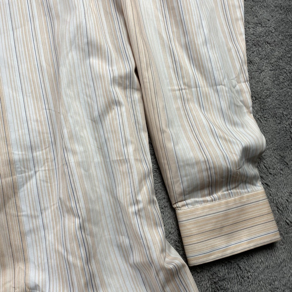 Desire Collection Long Sleeve Dress Shirt Mens Large Orange White Stripes - Picture 15 of 16